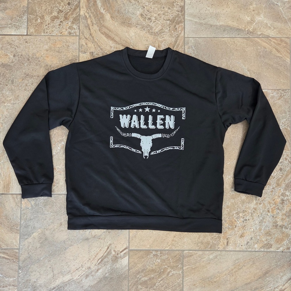Mens XL Black Morgan Wallen Bull Graphic Print Pullover Crewneck Sweatshirt